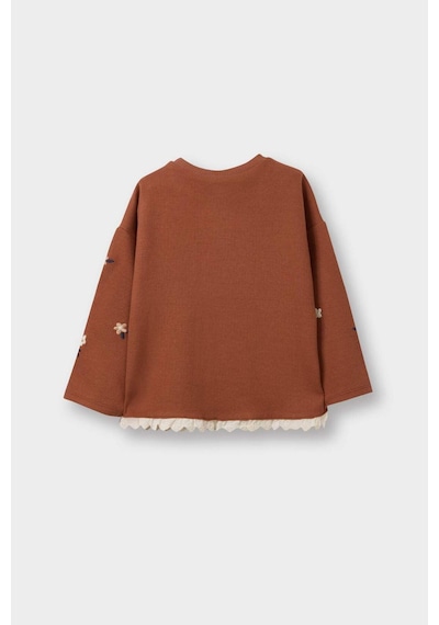 Defacto Kız Bebek Oversize Geniş Kalıp Bisiklet Yaka Çiçekli Uzun Kollu Tişört G6839a525cwbn176 Kahve-bn176