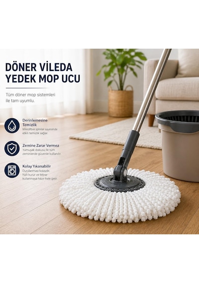 Orret Home Döner Vileda Yedek Mop Ucu Mikrofiber Temizlik Bezi 35 Cm Tüm Modellerle Uyumlu Vileda Başlığı Döner M