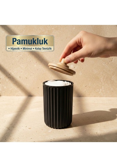5 Parça Banyo Seti Sıvı Sabunluk Diş Fırçalık Katı Sabunluk Pamukluk Organizer Siyah
