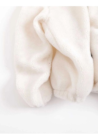 No Plan Erkek Oversize Fermuarlı Pelüş Sweat Ceket-Beyaz