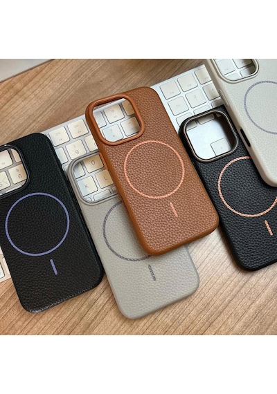Apple Uyumlu iPhone 15 Pro Max Beats Magsafe Deri Görünümlü Silikon Kılıf Kapak Turuncu