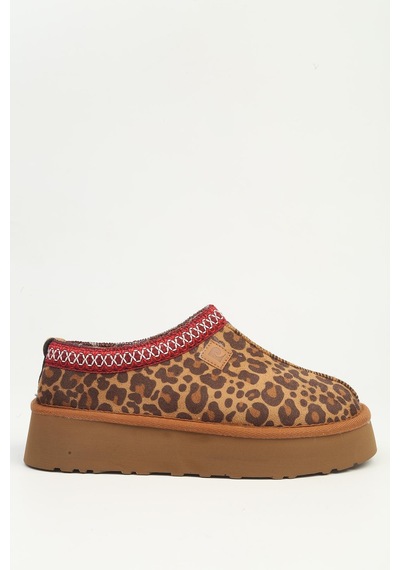 Pierre Cardin Kadın Leopar Kalın Taban İçi Kürklü Sabo Terlik Panduf Pc-55181 Taba