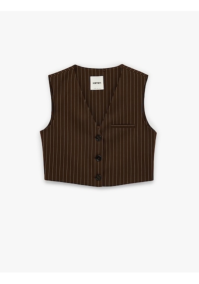 Koton Düğmeli V Yaka Crop Çizgili Blazer Yelek Kahverengi Çizgili 6sak20032pw Kahve Çizgili Koton Düğmeli V Yaka Crop Çizgili Blazer Yelek Kahverengi Çizgili 6sak20032pw Kahve Çizgili