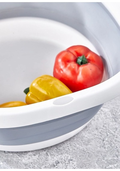 Badya Katlanır Sebze Badyası Silikon Badya Leğen Büyük Boy No:2 5 Lt Gri Beyaz