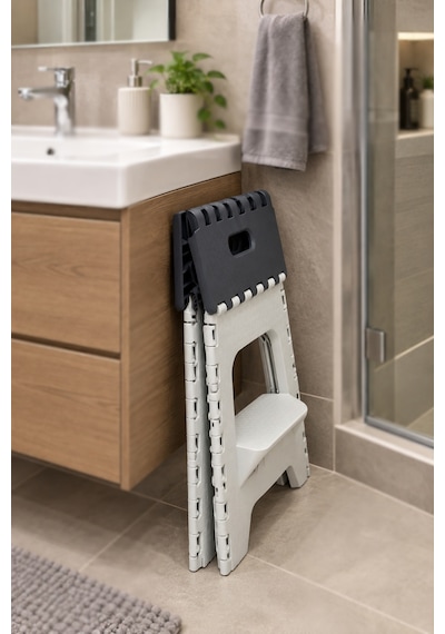 Basamaklı Katlanabilir Yer Kaplamaz Çok Amaçlı Banyo Ve Mutfak Tabure Ve Merdiven Çocuk Basamağı Gri