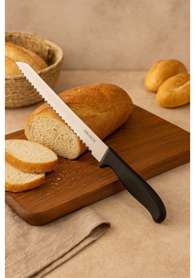 25 Cm Dişli Ekmek Bıçağı Paslanmaz Çelik, Ergonomik Saplı, Profesyonel Kullanım, Uzun Ömürlü-70 Gümüş