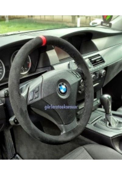 Bmw Serisi Dikmeli Direksiyon Kılıfı Kırmızı Yüzüklü Alkantara