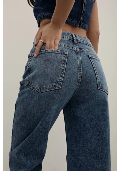 Premium Mide Blue Mom Fit Jeans Mide Blue