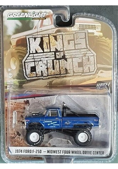 Greenlight Kings Of Crunch Series 3-1974 Ford F250 Monster Truck Midwest Four Wheel 1/64 Model Araba