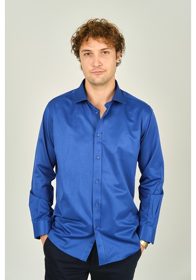 Figs Erkek Slim Fit Uzun Kollu Pamuklu Parlak Kumaş Gömlek 0013 Saks Saks