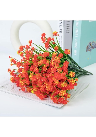 6lı Set Yapay Çiçek Sazlı Lotus Turuncu Renk 7 Dal Plastik 30cm