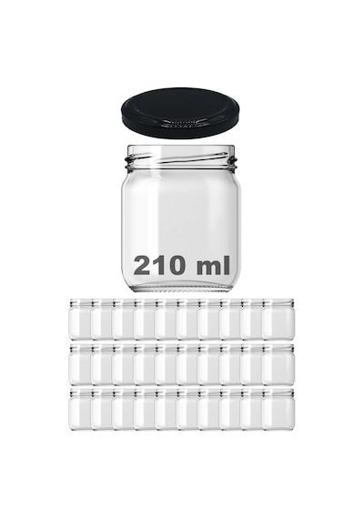Afracam 210 Ml Metal Kapaklı Şeffaf Cam Kavanoz 30 Adet Siyah