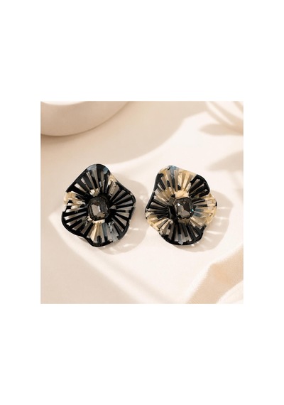 Siyah Beyaz Asetat Taş Detaylı Kadın Küpe Geometrik Desenli Şık Küpe Siyah - 886705143 Siyah - 886705143 Siyah
