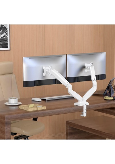 Tr 15-32 Lcd/led İkili Monitör Tutucu Kol Amortisörlü Vesa Monitör Standı Beyaz Ex813
