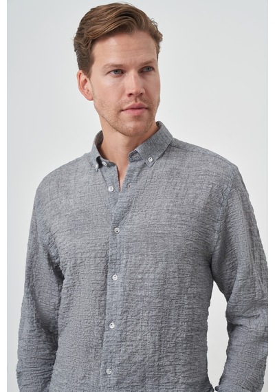 Morven Erkek Gri Pamuk Trend Slim Fit Düğmeli Yaka Gömlek 25ys004011100 Gri