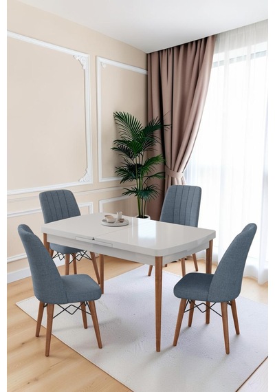 80x170cm Mutfak Masası Takımı 4 Kişilik Açılır Masa Sandalye Takımı -yemek Odası-mdf Beyaz - Solo Gri 80x170cm Mutfak Masası Takımı 4 Kişilik Açılır Masa Sandalye Takımı -yemek Odası-mdf Beyaz - Solo Gri