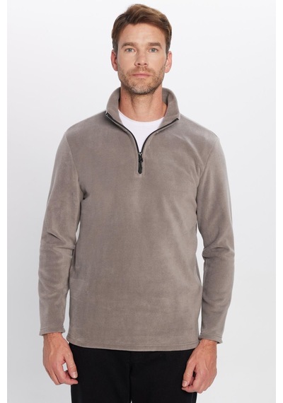 Tudors Unisex Standart Fit Anti-pilling Tüylenme Yapmayan Soğuk Geçirmez Gri Bato Yaka Polar Sweatshirt-30142 Gri