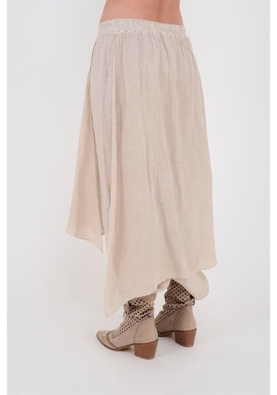 Bohem Stil İtalyan Ham Keten Pantolon Etek-8747 Bej