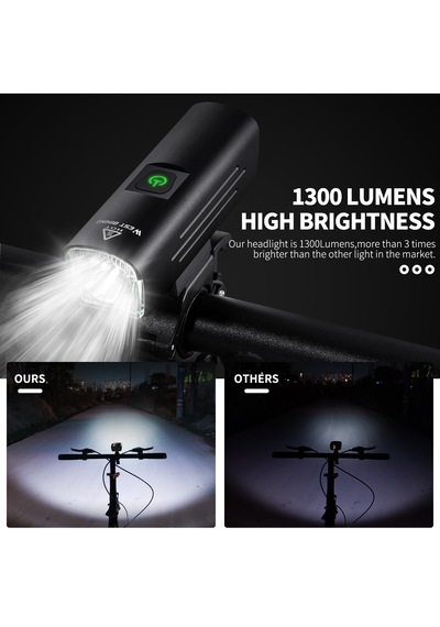 Parlak Bisiklet Işığı 1300 Lümen Usb Şarj Edilebilir Bisiklet El Feneri Mtb Yol Bisikleti Led Işık Su Geçirmez Bisiklet Güvenlik Lambası Siyah