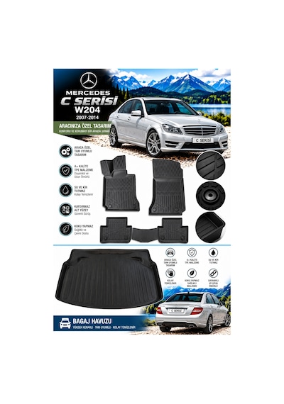 Mercedes C Serisi W204 2009 Model Havuzlu Paspas Takımı + Plastik Setli Bagaj Havuzu -modx-