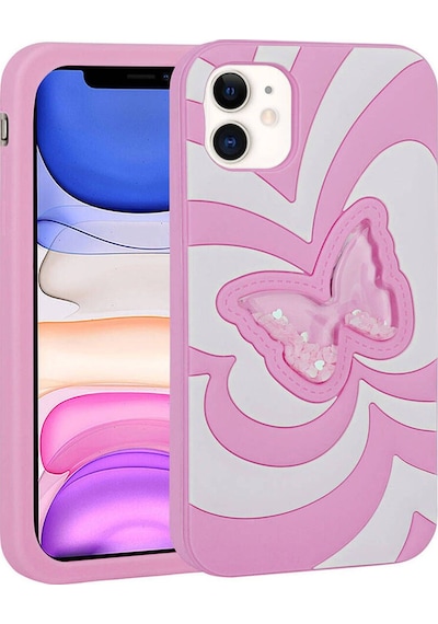 Apple Uyumlu iPhone 11 Kılıf Sıvılı Simli Kelebekli Tasarım Zore Vodena Kapak Pembe