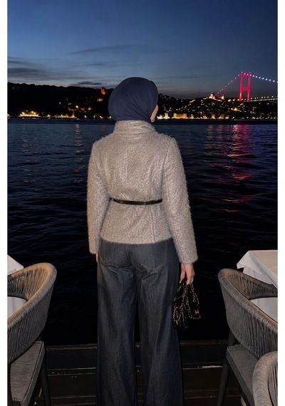 Verymoda Simli Saçaklı Mont F1838 Gri