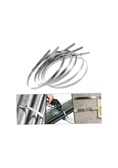 Badem10 Cırt Kelepçe Metal Paslanmaz Çelik Kablo Zip Bağı Çok Amaçlı Bağlama 4.6x200 10 Adet