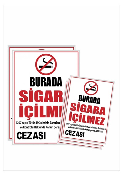Sigara İçilmez Uyarı Levhası Pvc Kaplı 5 Adet 2 Adet Büyük 30x40