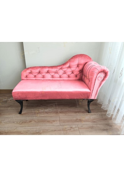 Ters Kol Dekoratif Bihter Koltuk Josefin Puf 110 Cm Siyah Ayak Pembe