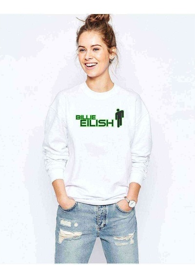 Billie Eilish Baskılı Beyaz Kadın Sweatshirt