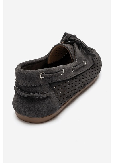 Luvi Shoes Stevo Füme Süet Hakiki Deri Delikli Bağcıklı Kadın Loafer Ayakkabı