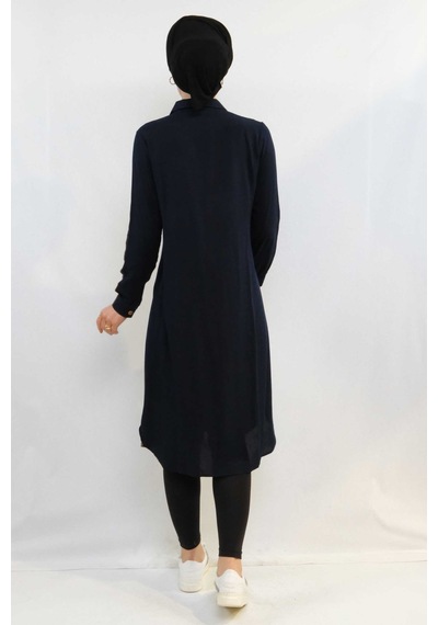 İbrahim Burak Etiler Collection Moda Çizgi Tunik Gömlek Lacivert