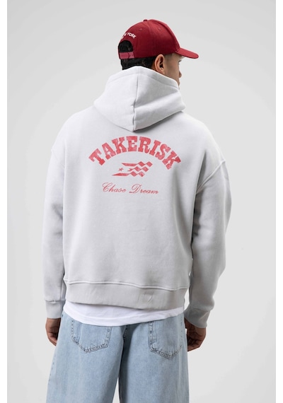 Vamos Oversize Yıkamalı Boxy Fit Kapüşonlu Sweatshirt Açık Gri