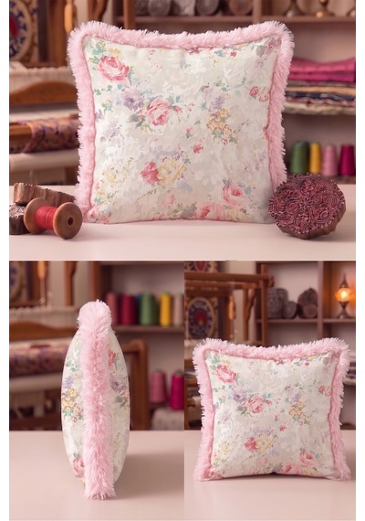 Romantik Çiçek Gül Bahçesi Saçaklı Yastık Kılıfı - Vintage Floral Krem Pembe Püsküllü Kırlent Kılıfı Puslu Lagün Lime Romantik Çiçek Gül Bahçesi Saçaklı Yastık Kılıfı - Vintage Floral Krem Pembe Püsküllü Kırlent Kılıfı Puslu Lagün Lime
