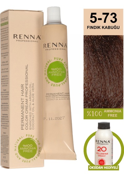 Renna Bitkisel Amonyaksız Saç Boyası 60 Ml 5-73 Fındık Kabuğu Oksidan Hediyeli