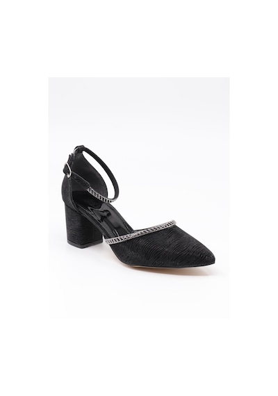 Nesilshoes Nesil Shoes Elva 45029 Siyah Simli Topuklu Kadın Ayakkabı