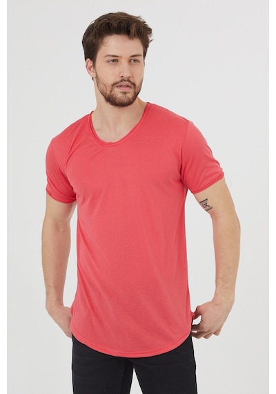 Tarz Cool Pis Yaka T-shirt Koyu Nar