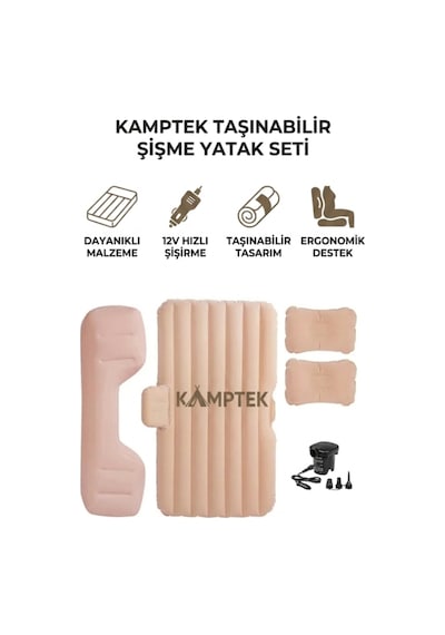 Taşınabilir Araç Arkası Şişme Yatak Seti - 12v Pompa Desteği Araba Yatağı Otomobil Arkası Şişme Seyahat Yatağı