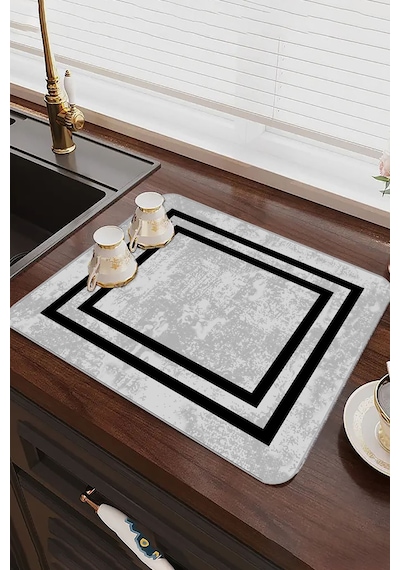 Gri Çerçeveli Microfiber Bulaşık Kurutma Kurulama Matı Mm018