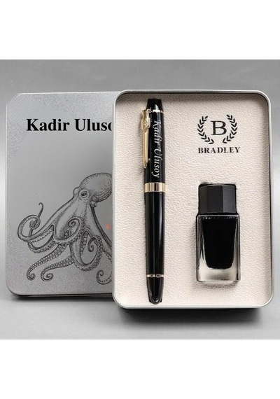 Kişiye Özel İsim Yazılı Ahtapot Tasarımlı Bradley Dolma Kalem Mürekkep Seti - Metal Kutulu Hediyelik Kalem Diğer