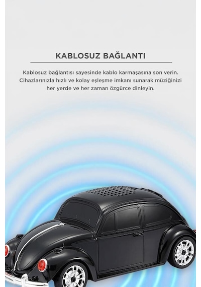 Premium Bluetooth Hoparlör Retro Araba Vosvos D49 Siyah Dekoratif Taşınabilir
