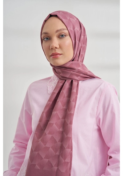Armanda Cotton Monogram Geometrik Desen Şal 3120 Gül Kurusu