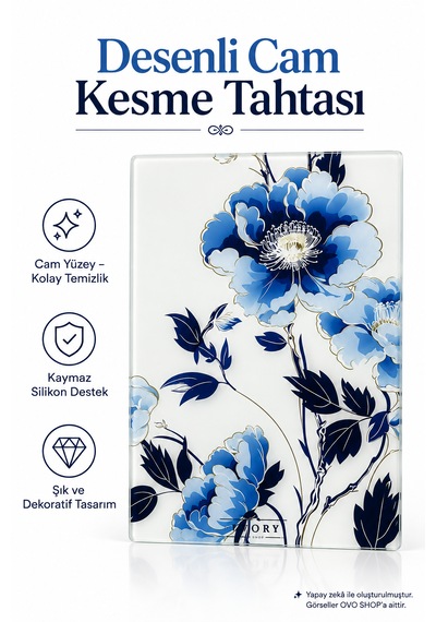 Cam Kesim Panosu Çiçek Desenli 25 35 Çok Renkli