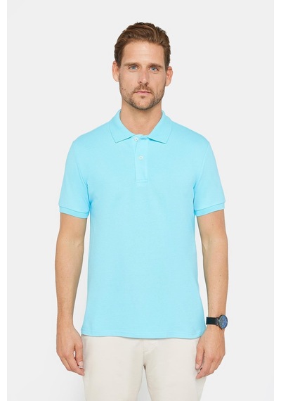 Tudors Erkek Slim Fit Dar Kesim %100 Pamuk Düz Pike Mavi Polo Yaka Tişört-30538 Mavi