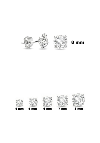 925 Ayar Gümüş Kadın Zirkon Taşlı 8 Mm Tektaş Küpe St420 Beyaz 44750234