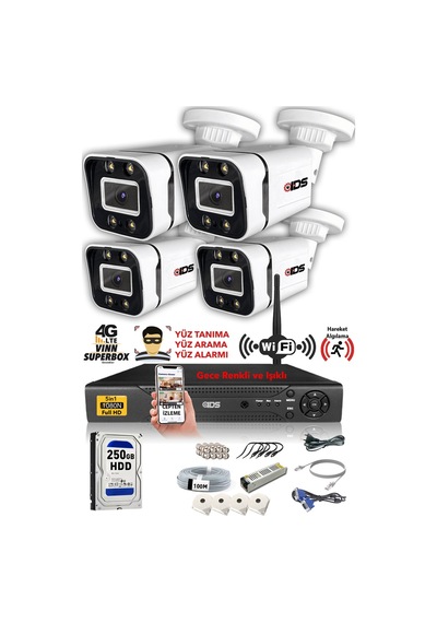 Ids 4 Kameralı 5mp Sony Lensli 1080p Fullhd Gece Renkli Full Kamera Seti Su Geçirmez Cepten İzle Ids 4 Kameralı 5mp Sony Lensli 1080p Fullhd Gece Renkli Full Kamera Seti Su Geçirmez Cepten İzle