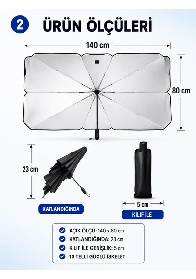 Araç İçi Şemsiye Güneşlik - 140cmx80cm
