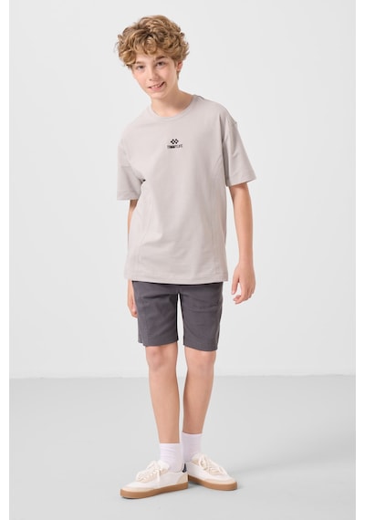 Taş-antrasit Pamuklu Oversize Fit Dokuma Hafif Esnek Chino Erkek Çocuk Şort Takım - 11276 Taş