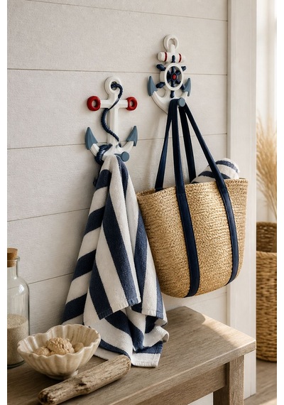 Baroqo Marin Temalı Dekoratif Duvar Askılığı - 2'li Set 16x22 Cm