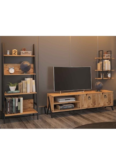 Avmpark Yanke Tv 150 Metal Raflı + Kitaplık Atlantik Çam